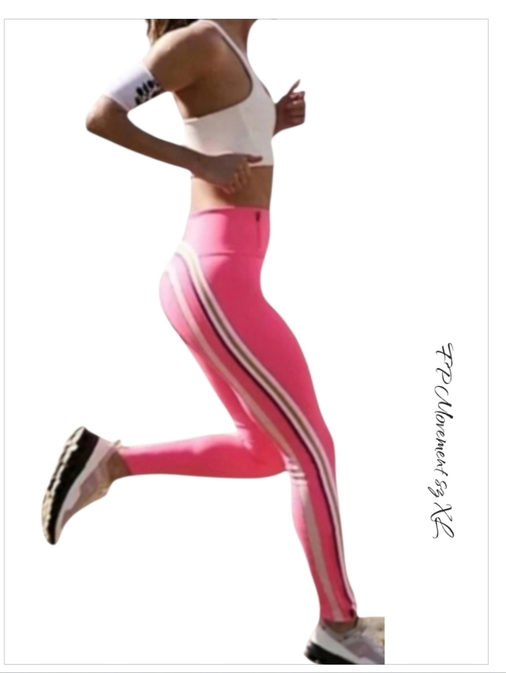 FP Movement Run Racer Pink Striped Leggings Zip Ankle NWT XL